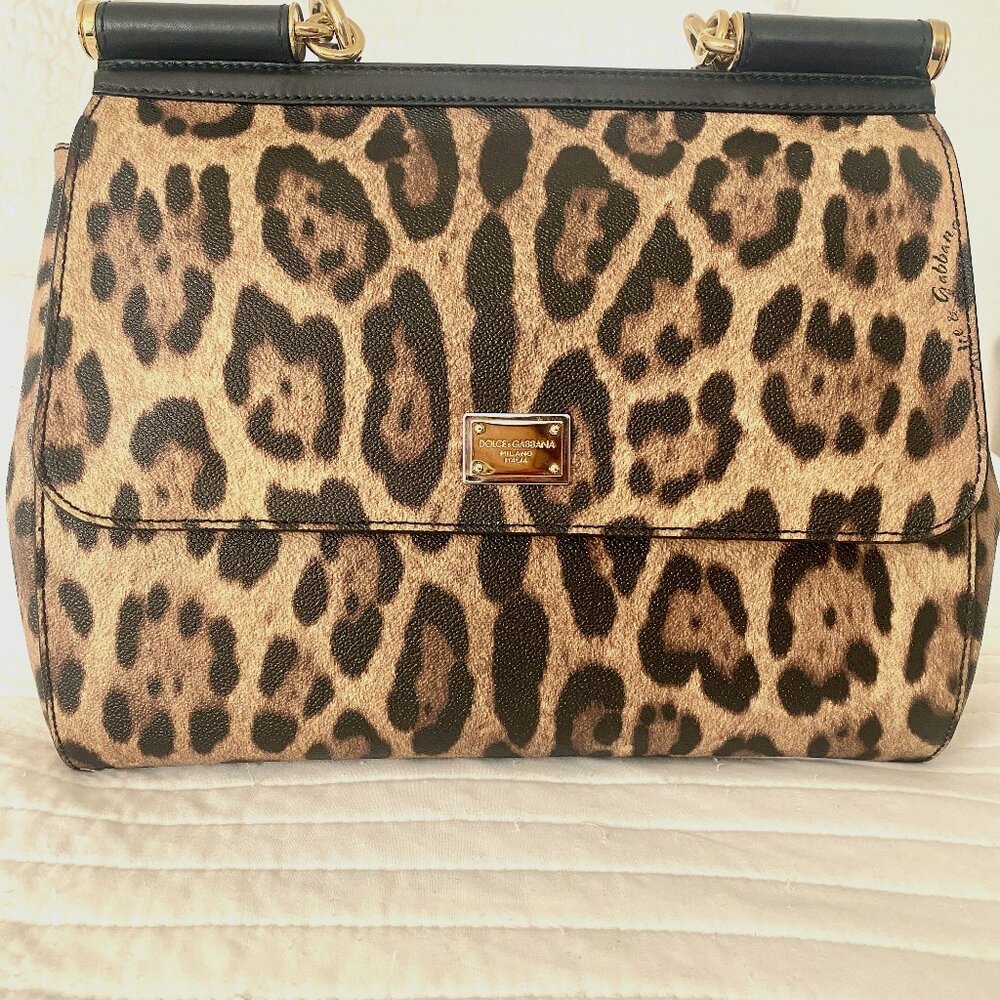 100% authentic Dolce & Gabbana Leopard Print Satchel in Tan and Black